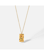 Stainless Steel Necklace With Colored Zircon Inlaid Square Tag Pendant