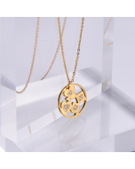 Stainless Steel Necklace With Round Poker and Zircon Inlaid CA7810021