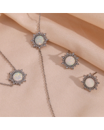 Wholesale Stainless Steel Jewelry Sets Minimalism Vintage Sun Pendant Necklace Bracelet Earrings