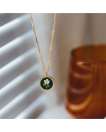 Titanium Steel Green Daisy Necklace with Cross Chain CA7810035