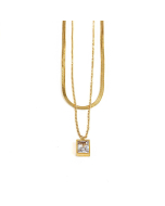 Titanium Steel Layer Necklace With Inlaid Square Zircon Necklace CA7810189