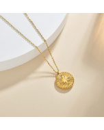 Round Pendant With an Embossed Star Linked on Stainless Steel Necklace CA7810023