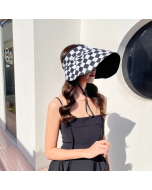 Visor Hat-Sun Protection-Summer-Beach-Vacation-Reversible-Two Sides-Casual Style-Outer Black Inner checkerboard-HC680709-2