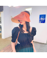 Visor Hat-Sun Protection-Summer-Beach-Vacation-Reversible-Two Sides-Casual Style-Outer Orange Inner Khaki-HC680709-7