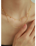 Wholesale Double Layer Gold Ballpoint Chain Rhombus Pendant Stainless Steel Necklace CA7810234