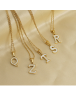 Wholesale Initial Letter Inlaid White Shell Stainless Steel Necklace CA7810228
