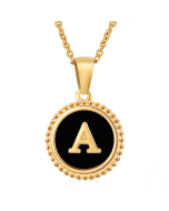 Wholesale Round Disc Initial Letter Necklace Inlaid Black Shell CA7810203