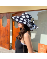 Polka Dot Wide Brim Sun Hat-Black-HC680711-2
