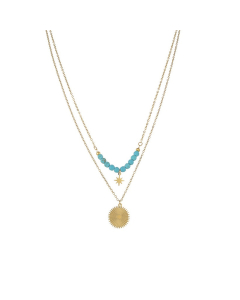 Double-layer Stainless Steel Necklace with Sunshine Pendant For Women Wholesale Jewelry CA7810028
