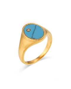 Wholesale INS Style Stainless Steel Ring Plated 18K Gold Drop Oil Square Zircon Ring Female