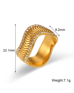 Wholesale INS Style Stainless Steel Ring Plated 18K Gold Drop Oil Square Zircon Ring Female