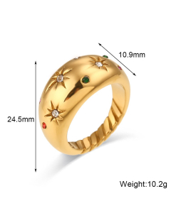 Wholesale INS Style Stainless Steel Ring Plated 18K Gold Drop Oil Square Zircon Ring Female