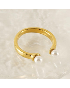 Wholesale Stainless Steel Ring Plated 18k Gold Pearl Opening Ring