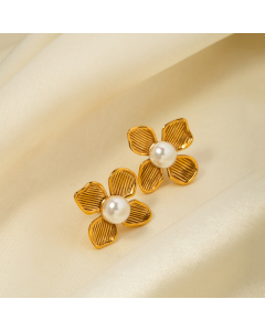 Wholesale Stainless Steel Pearl Inlaid Flower Earrings 