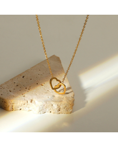 18k Gold Stainless Steel Double Heart Ring Forever Stainless Steel Necklace