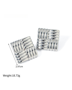 Wholesale High Quality Earrings Personality Temperament 18K Gold Stainless Steel Square Texture Earrings-Steel Color-05