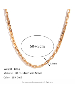 Wholesale Plain Solid Color 18K Gold Vacuum Plating Stainless Steel Chain Necklace-09-60cm