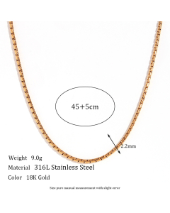 Wholesale Plain Solid Color 18K Gold Vacuum Plating Stainless Steel Chain Necklace-10-45cm