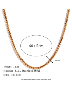 Wholesale Plain Solid Color 18K Gold Vacuum Plating Stainless Steel Chain Necklace-02-60cm