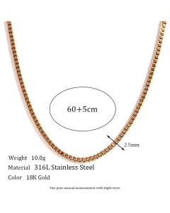 Wholesale Plain Solid Color 18K Gold Vacuum Plating Stainless Steel Chain Necklace-05-60cm
