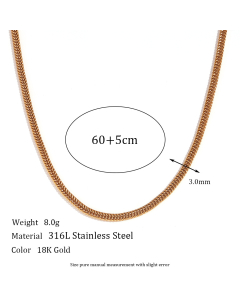 Wholesale Plain Solid Color 18K Gold Vacuum Plating Stainless Steel Chain Necklace-06-60cm