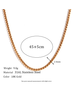 Wholesale Plain Solid Color 18K Gold Vacuum Plating Stainless Steel Chain Necklace-02-45cm