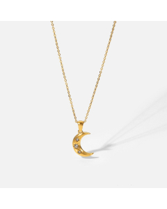 18k Goldplated Stainless Steel Inlaid Zircon Moon Pendant Necklace Wholesale Jewelry
