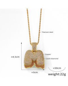 English Alphabet M Copper Pendant Full Of Diamond Twist Chain Necklace Wholesale Stainless Steel Necklace
