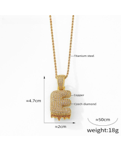 English Alphabet E Copper Pendant Full Of Diamond Twist Chain Necklace Wholesale Stainless Steel Necklace
