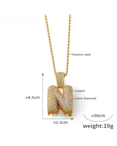 English Alphabet N Copper Pendant Full Of Diamond Twist Chain Necklace Wholesale Stainless Steel Necklace