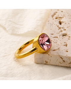 Wholesale Female Minimalism Multicolor Gemstone Titanium Steel Ring Colorza Fine Jewelry-Gold Color-04-7