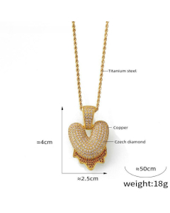 English Alphabet V Copper Pendant Full Of Diamond Twist Chain Necklace Wholesale Stainless Steel Necklace