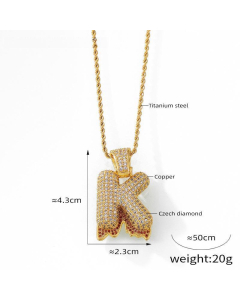English Alphabet K Copper Pendant Full Of Diamond Twist Chain Necklace Wholesale Stainless Steel Necklace