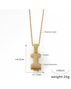 English Alphabet I Copper Pendant Full Of Diamond Twist Chain Necklace Wholesale Stainless Steel Necklace