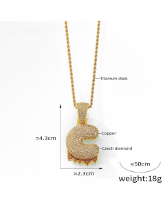 English Alphabet C Copper Pendant Full Of Diamond Twist Chain Necklace Wholesale Stainless Steel Necklace