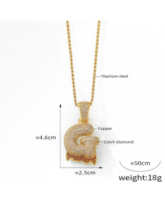 English Alphabet G Copper Pendant Full Of Diamond Twist Chain Necklace Wholesale Stainless Steel Necklace
