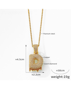 English Alphabet D Copper Pendant Full Of Diamond Twist Chain Necklace Wholesale Stainless Steel Necklace