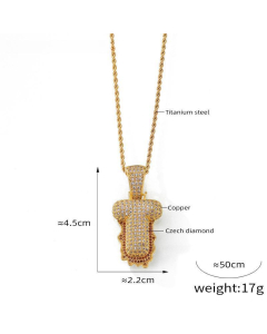 English Alphabet T Copper Pendant Full Of Diamond Twist Chain Necklace Wholesale Stainless Steel Necklace