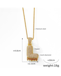 English Alphabet L Copper Pendant Full Of Diamond Twist Chain Necklace Wholesale Stainless Steel Necklace