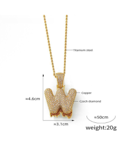 English Alphabet W Copper Pendant Full Of Diamond Twist Chain Necklace Wholesale Stainless Steel Necklace
