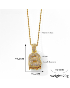 English Alphabet B Copper Pendant Full Of Diamond Twist Chain Necklace Wholesale Stainless Steel Necklace