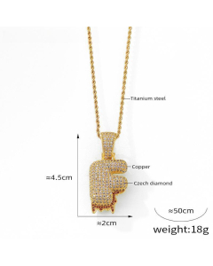 English Alphabet F Copper Pendant Full Of Diamond Twist Chain Necklace Wholesale Stainless Steel Necklace