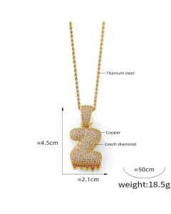 English Alphabet Z Copper Pendant Full Of Diamond Twist Chain Necklace Wholesale Stainless Steel Necklace