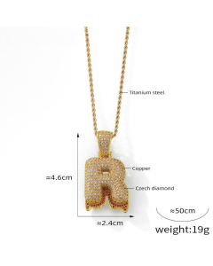 English Alphabet R Copper Pendant Full Of Diamond Twist Chain Necklace Wholesale Stainless Steel Necklace