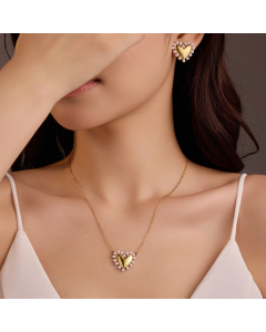 Stainless Steel Heart Pendant with Round Pearl Pearled, Fine Elegant Necklace