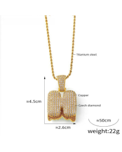 English Alphabet H Copper Pendant Full Of Diamond Twist Chain Necklace Wholesale Stainless Steel Necklace
