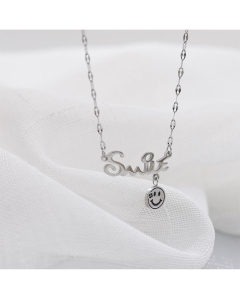 Fashion English Alphabet Smiley Face Pendant Necklace Titanium Steel Jewelry