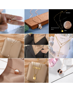 Trendy Double-Layer Three-Diamond Tassel Pearl Shell Pendant Stainless Steel Necklace Colorza