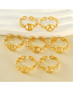 Wholesale 26 Letter Ring Fashion Minimalism 18K Gold Plated Stainless Steel Opening Adjustable Ring