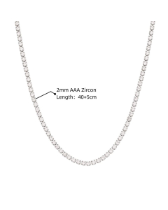 2mm steel Hip Hop Jewelry High Quality Choker Trendy Stainless Steel Cubic Zircon Necklace For Women